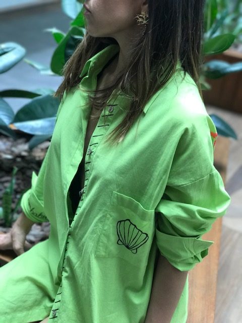 Look Project - Flip Flop Fıstık Yeşili Boyama Gömlek