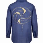 Carol the Crane El Boyaması Gömlek - Mavi