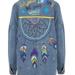 Dream Catcher Denim Ceket - Mavi