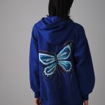 Butterfly El Boyaması Hoodie - Saks