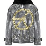 Peace Kürklü Boyama Denim Ceket - Antrasit