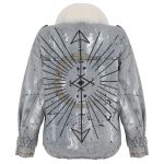 Makawee Kürklü Boyama Denim Ceket - Mavi