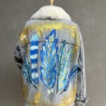 Kürklü Boyama Denim Ceket 03-Mavi