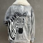 Kürklü Boyama Denim Ceket 04-Mavi