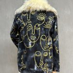 Kürklü Boyama Denim Ceket 05-Siyah